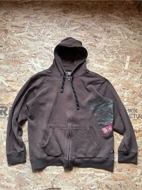 Men's Brown Y2K Surfwear Ocean & Earth Zip-Up Hoodie Sweater